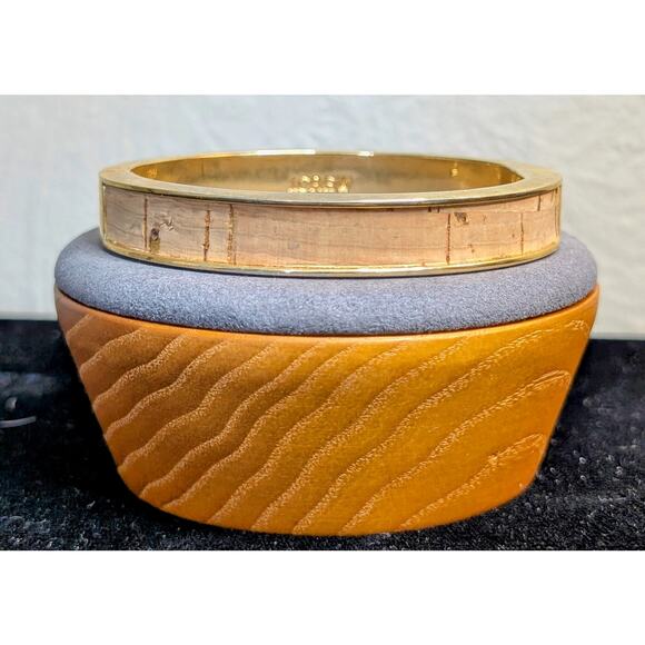 J. Crew Gold Tone Cork Hinged Oval Bangle Bracelet - Picture 1 of 7